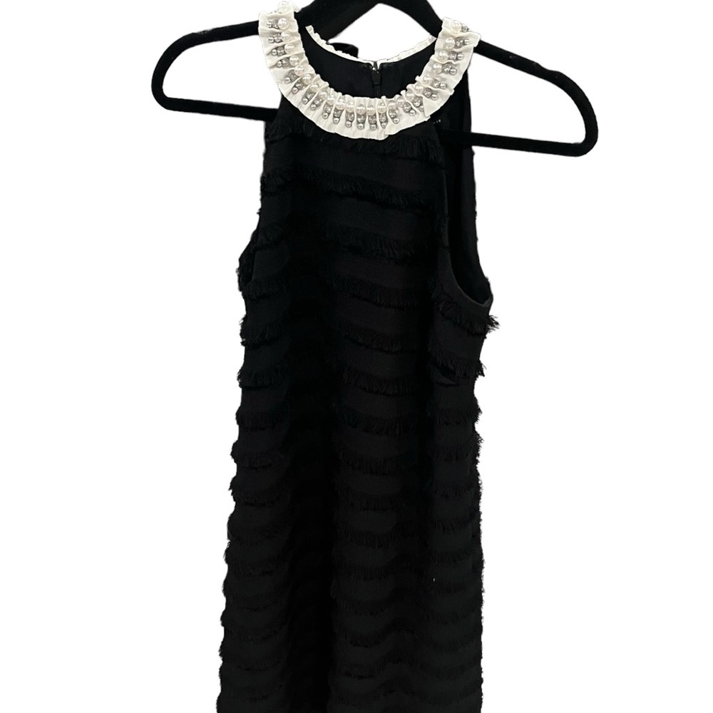 Alex Marie Black Sleeveless Fringe Dress with Neckline Trim Size 4